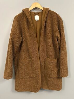 Joie Chestnut Hooded Teddy Jacket Medium Cardigan Camel